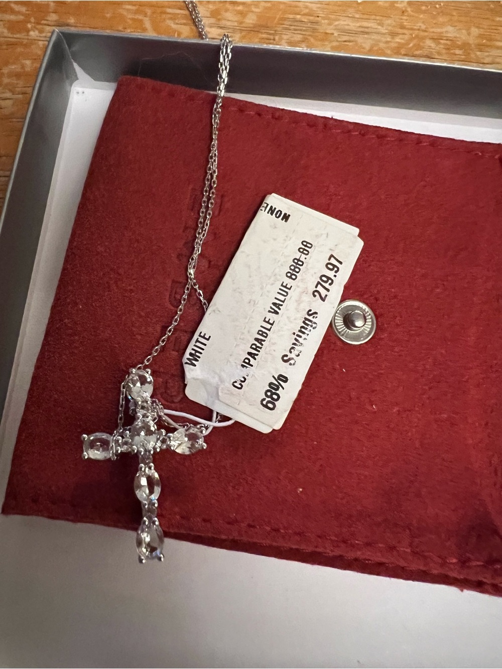 Sterling Silver white tips Cross Pendant Necklace - White Crystal Accent